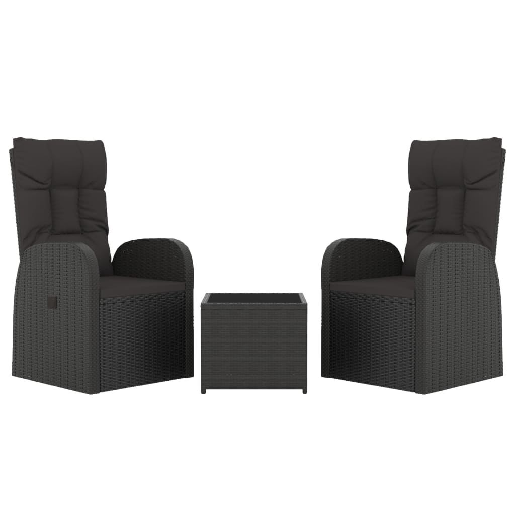 3-delige Loungeset poly rattan en staal zwart is nu te koop bij PeponiXL, paradijselijk wonen!