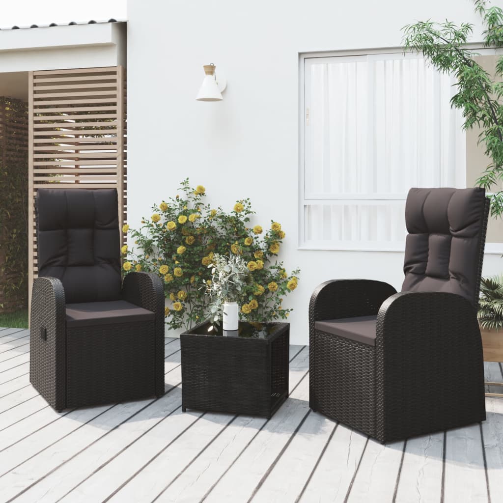3-delige Loungeset poly rattan en staal zwart is nu te koop bij PeponiXL, paradijselijk wonen!
