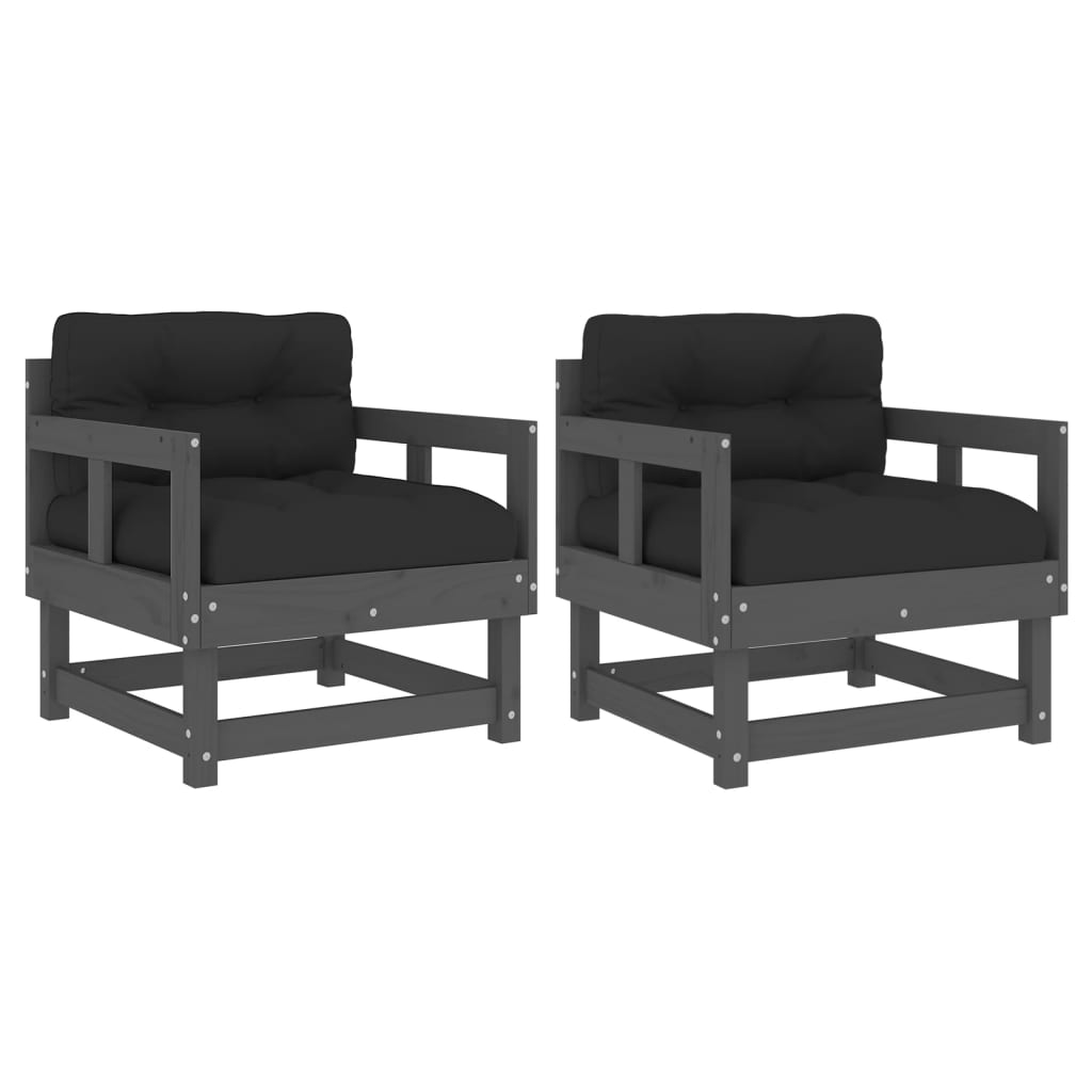 Tuinstoelen 2 st met kussens massief grenenhout grijs is nu te koop bij PeponiXL, paradijselijk wonen!