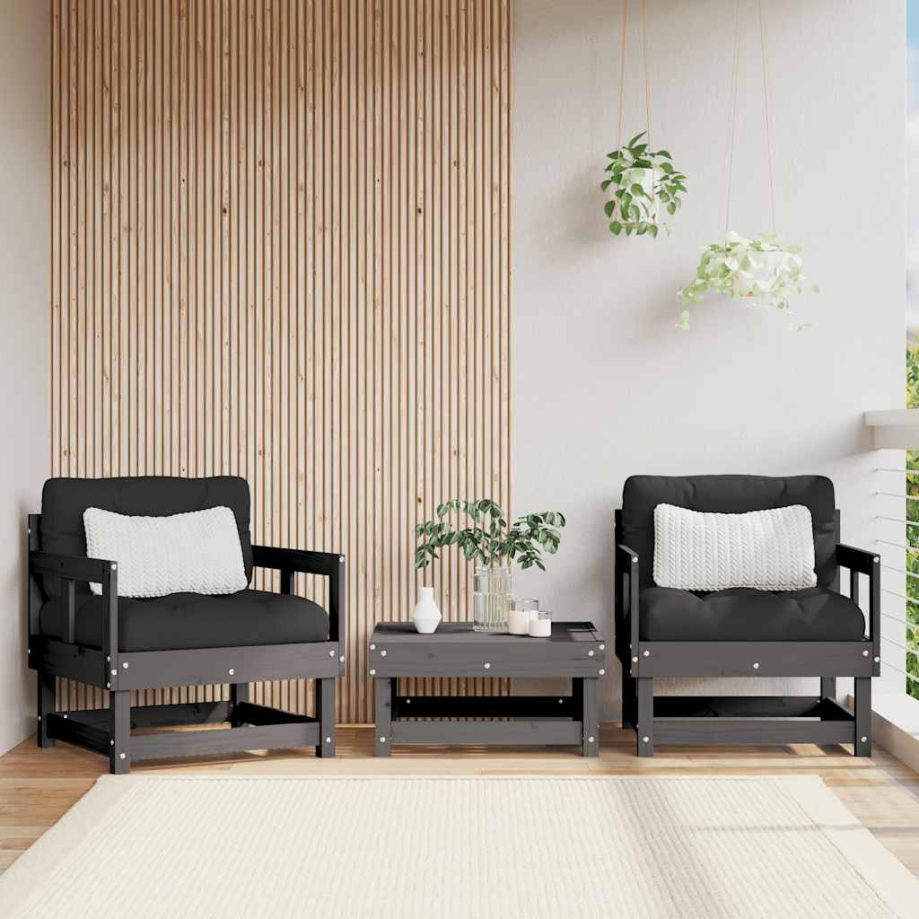 Tuinstoelen 2 st met kussens massief grenenhout grijs is nu te koop bij PeponiXL, paradijselijk wonen!