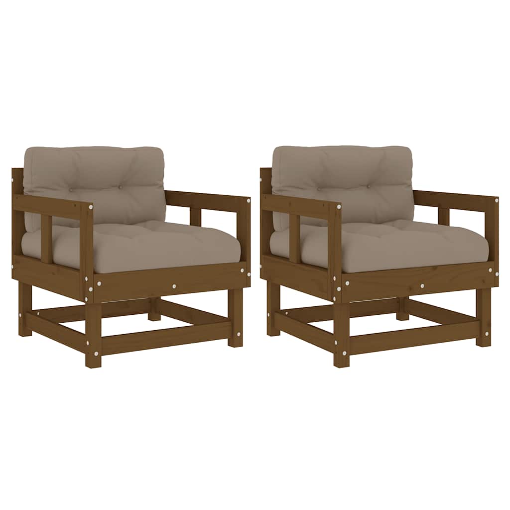 Tuinstoelen 2 st met kussens massief grenenhout honingbruin is nu te koop bij PeponiXL, paradijselijk wonen!