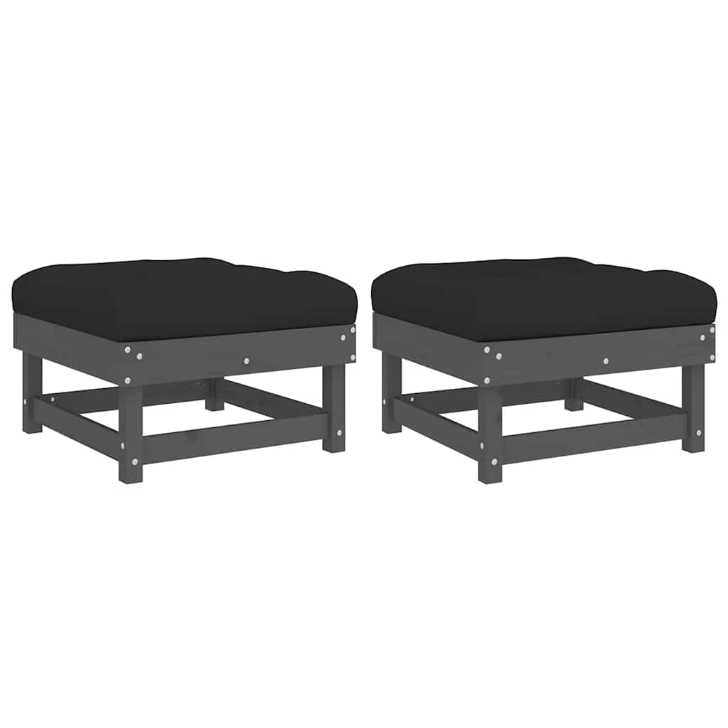 Tuinvoetenbanken met kussens 2 st massief grenenhout grijs is nu te koop bij PeponiXL, paradijselijk wonen!