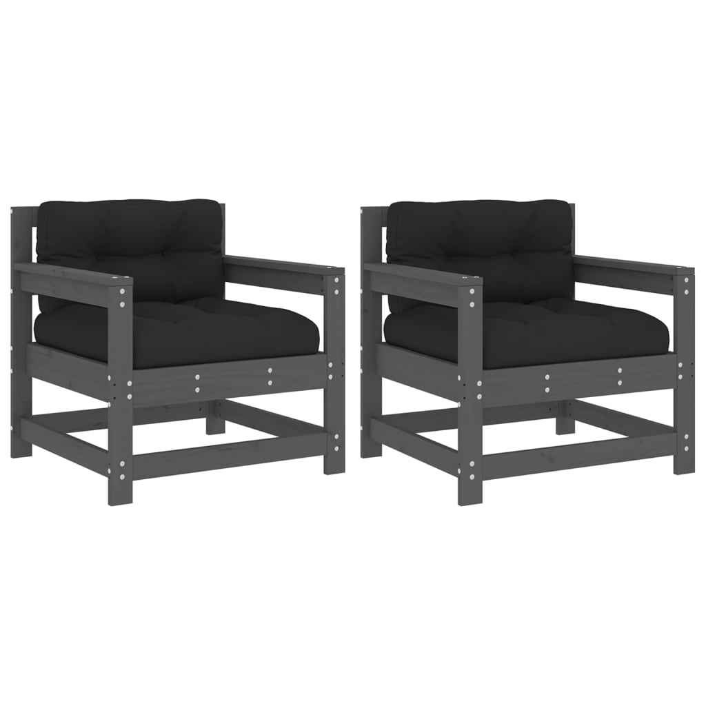 Tuinstoelen 2 st met kussens massief grenenhout grijs is nu te koop bij PeponiXL, paradijselijk wonen!