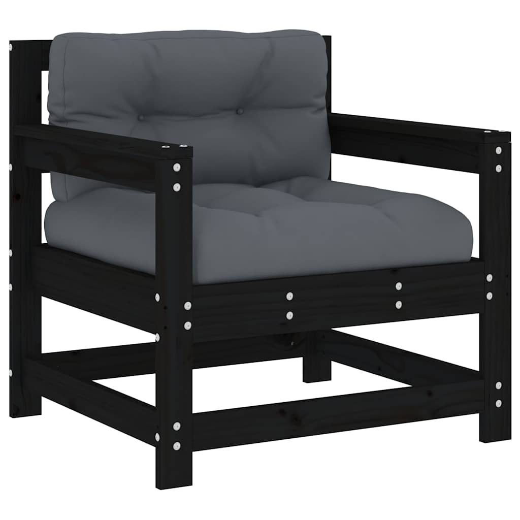 Tuinstoelen 2 st met kussens massief grenenhout zwart