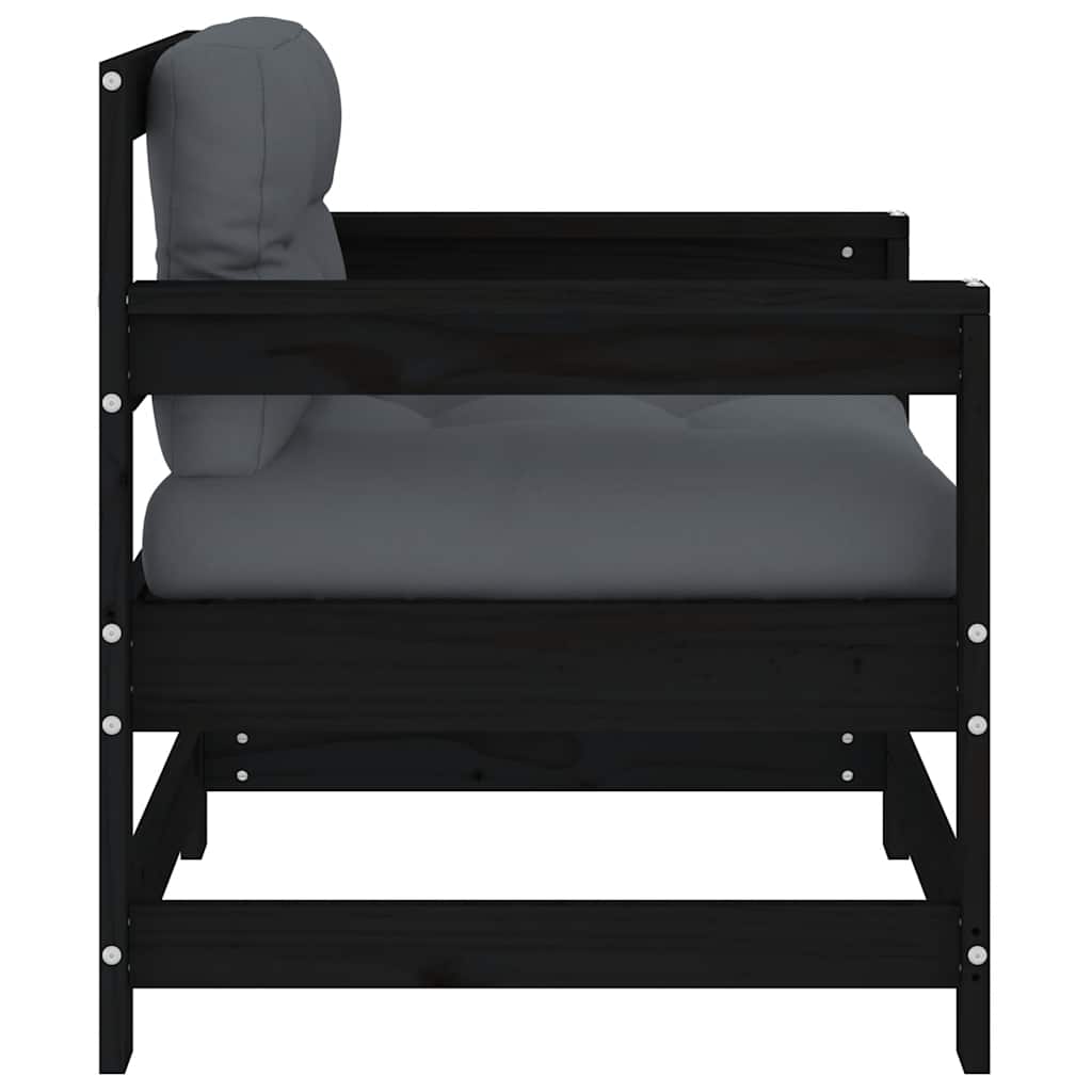 Tuinstoelen 2 st met kussens massief grenenhout zwart