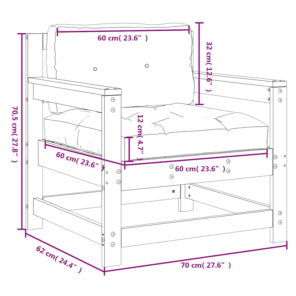 Tuinstoelen 2 st met kussens massief grenenhout zwart