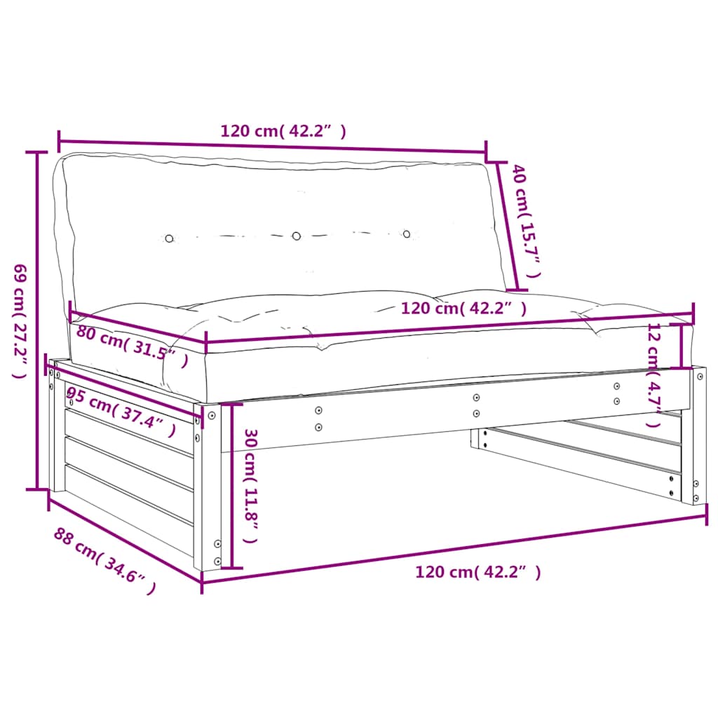 Middenbank 120x80 cm massief grenenhout