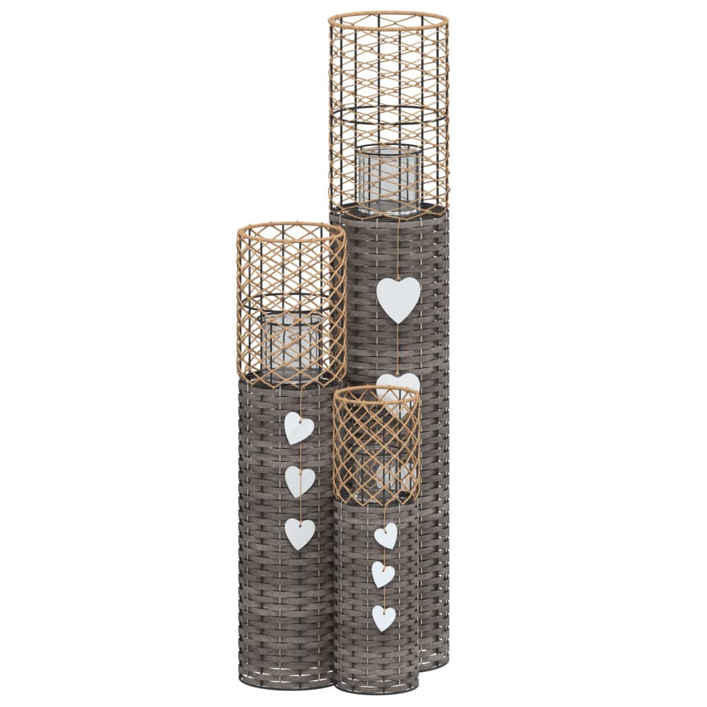 Kaarsenhouders 3 st wicker grijs is nu te koop bij PeponiXL, paradijselijk wonen!
