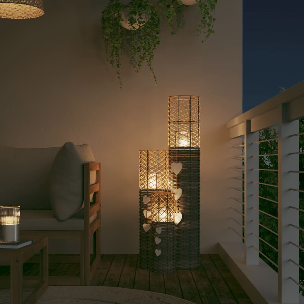 Kaarsenhouders 3 st wicker grijs is nu te koop bij PeponiXL, paradijselijk wonen!