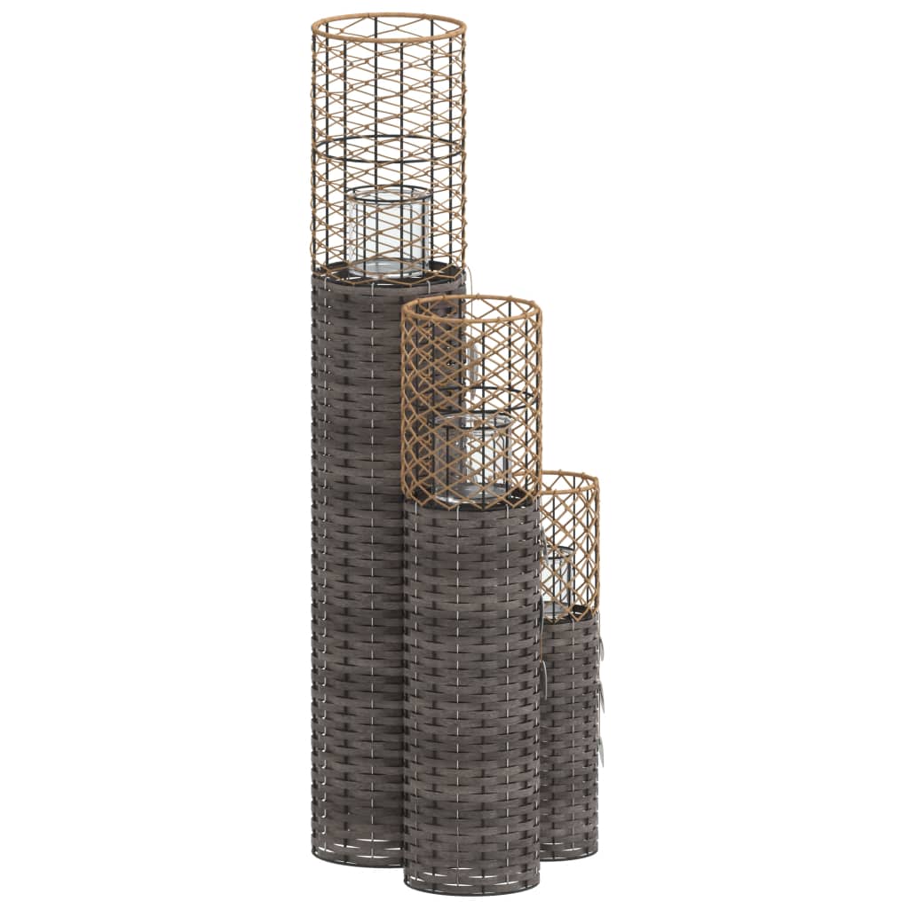 Kaarsenhouders 3 st wicker grijs is nu te koop bij PeponiXL, paradijselijk wonen!