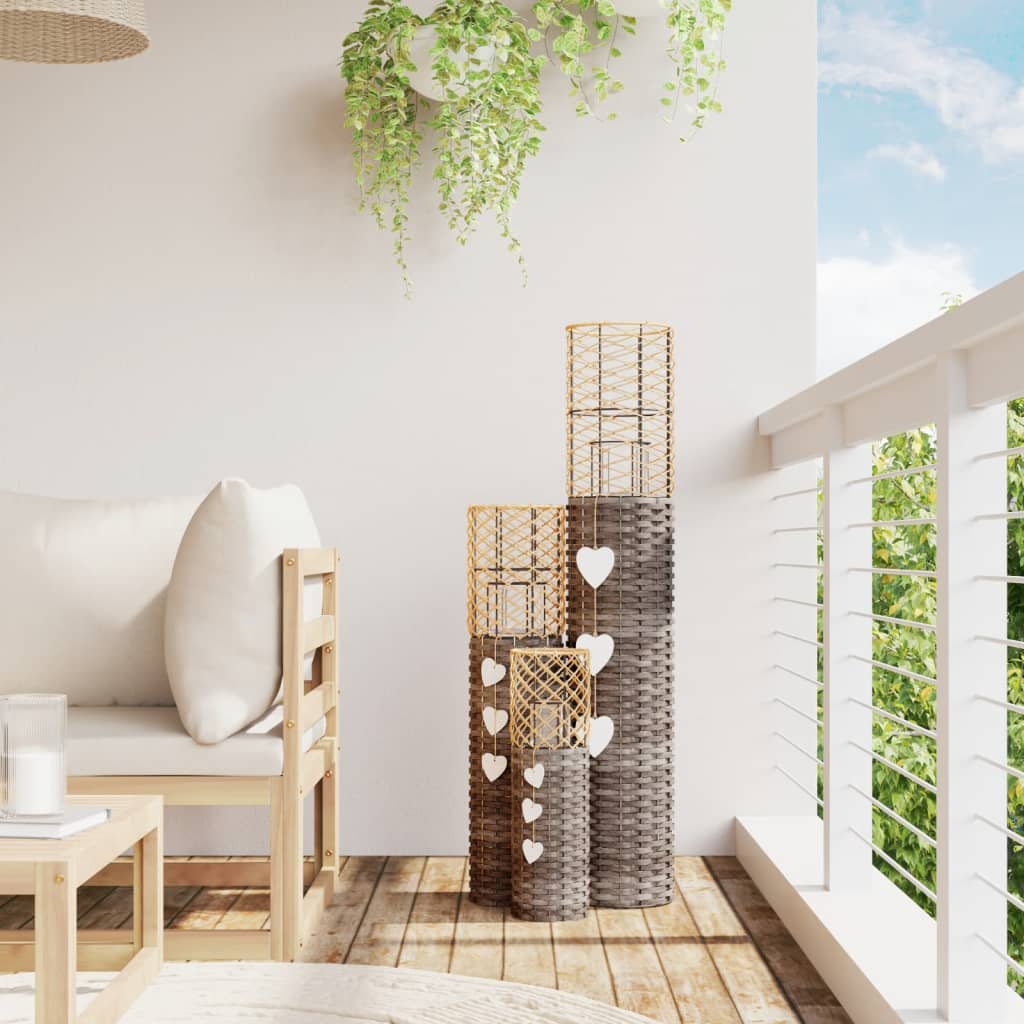 Kaarsenhouders 3 st wicker grijs is nu te koop bij PeponiXL, paradijselijk wonen!