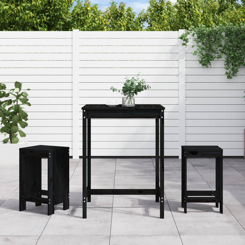 3-delige Tuinbarset massief grenenhout zwart is nu te koop bij PeponiXL, paradijselijk wonen!