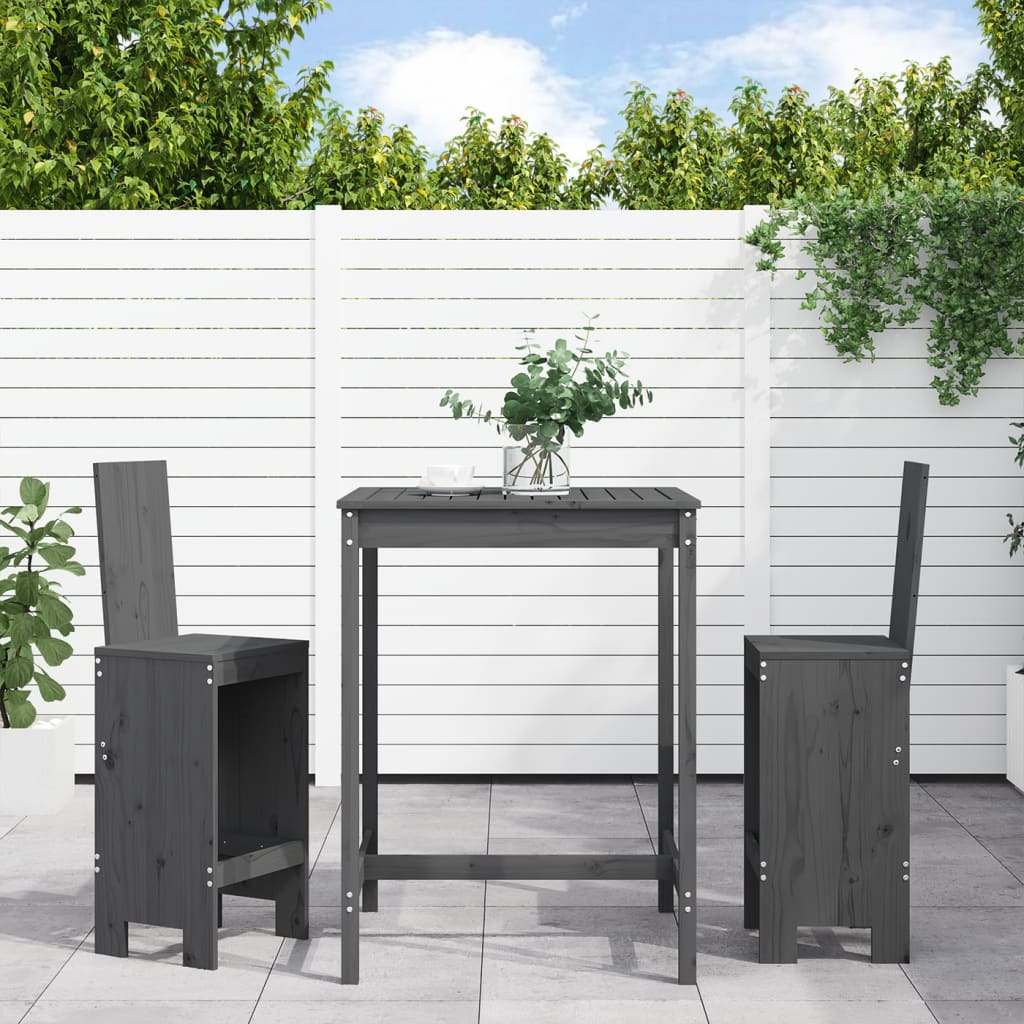 3-delige Tuinbarset massief grenenhout grijs is nu te koop bij PeponiXL, paradijselijk wonen!
