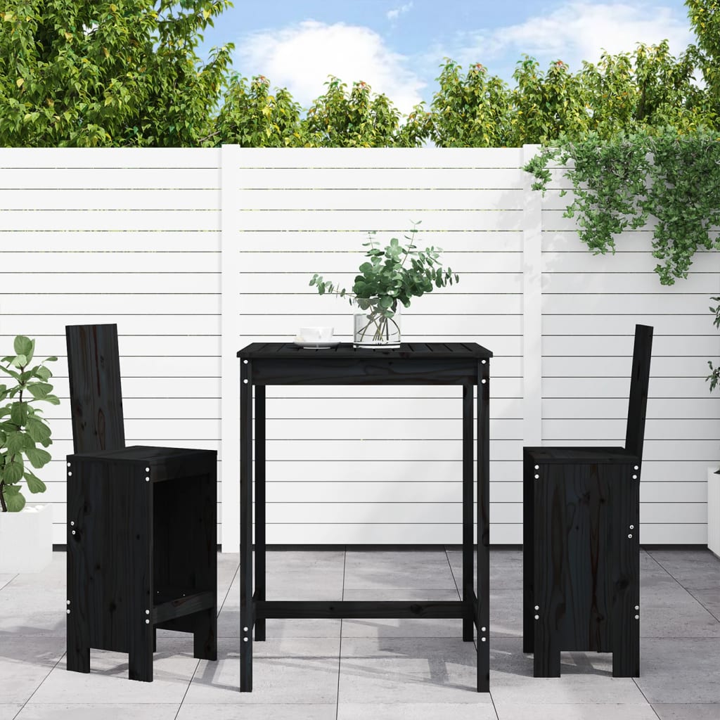 3-delige Tuinbarset massief grenenhout zwart is nu te koop bij PeponiXL, paradijselijk wonen!