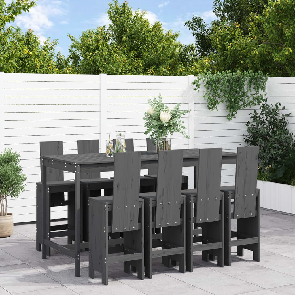 9-delige Tuinbarset massief grenenhout grijs is nu te koop bij PeponiXL, paradijselijk wonen!