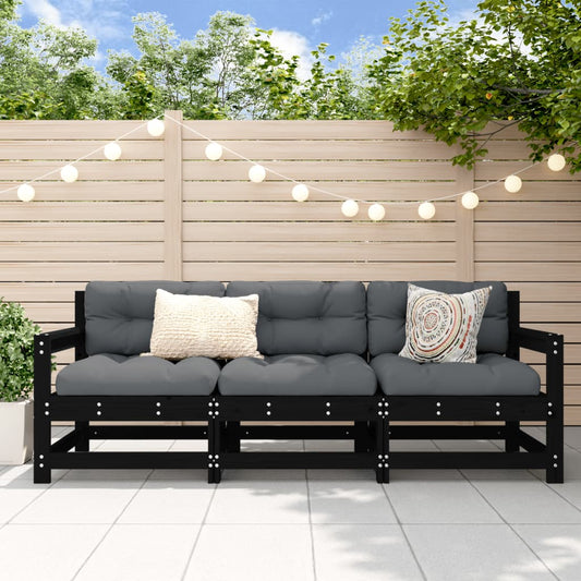 3-delige Loungeset massief grenenhout zwart is nu te koop bij PeponiXL, paradijselijk wonen!