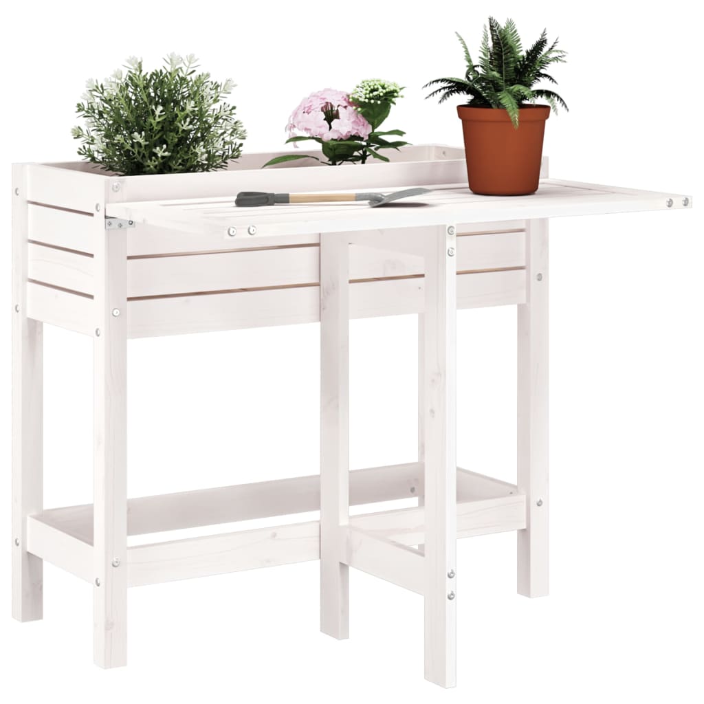 Plantenbak met inklapbaar tafelblad massief grenenhout wit is nu te koop bij PeponiXL, paradijselijk wonen!