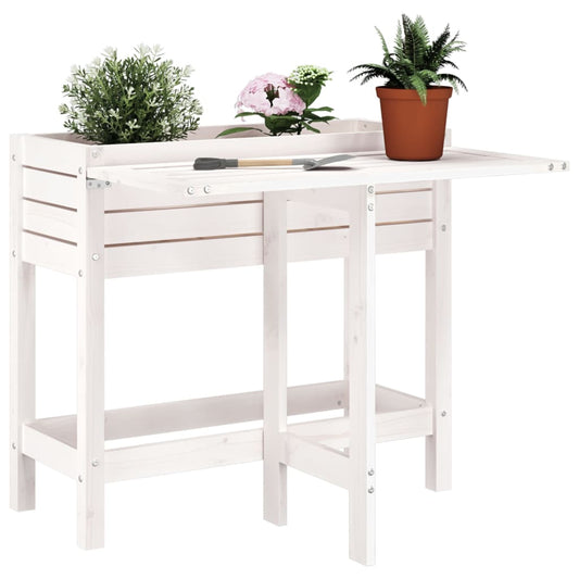 Plantenbak met inklapbaar tafelblad massief grenenhout wit is nu te koop bij PeponiXL, paradijselijk wonen!