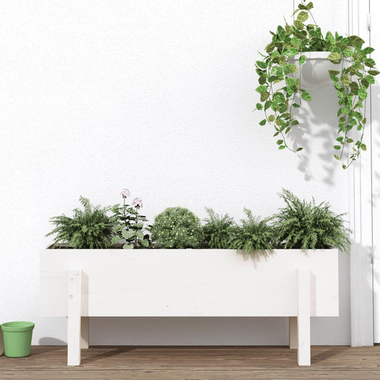 Plantenbak verhoogd 101x30x38 cm massief grenenhout wit is nu te koop bij PeponiXL, paradijselijk wonen!