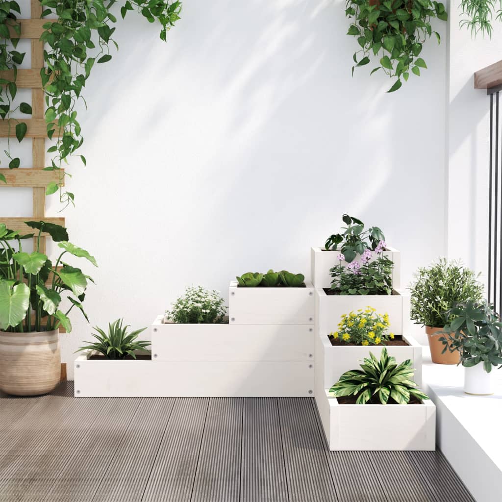Plantenbak 4-laags 80,5x79x36 cm massief grenenhout wit is nu te koop bij PeponiXL, paradijselijk wonen!