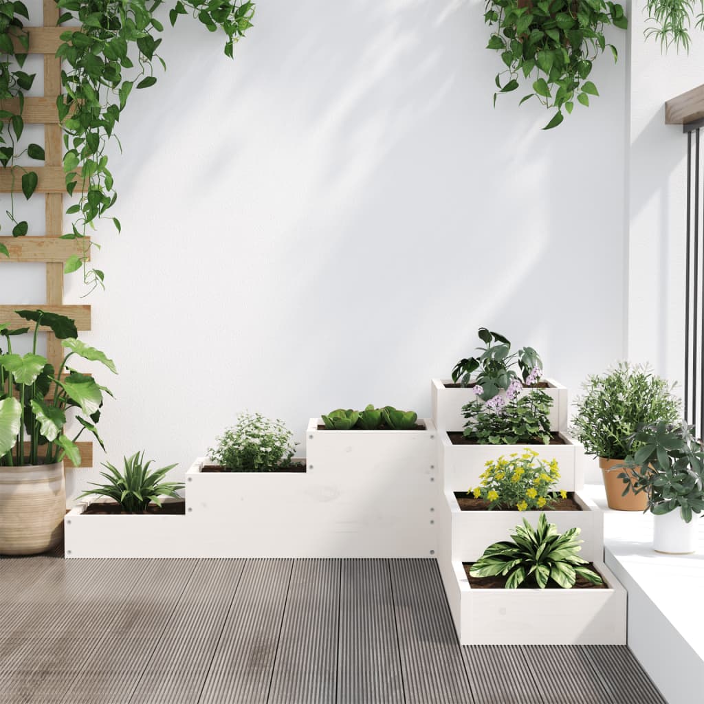 Plantenbak 4-laags 106x104,5x36 cm massief grenenhout wit is nu te koop bij PeponiXL, paradijselijk wonen!