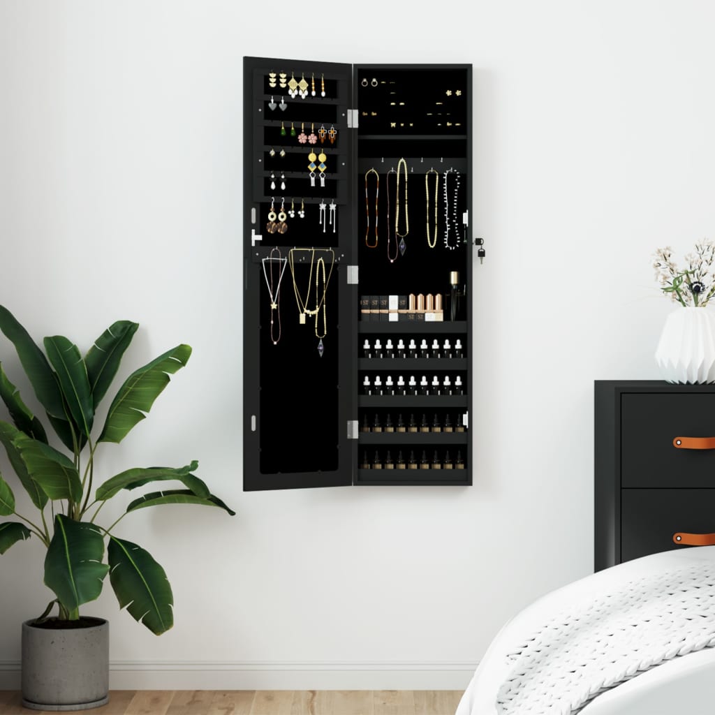 Sieradenkast met spiegel wandgemonteerd 30x8,5x106 cm zwart is nu te koop bij PeponiXL, paradijselijk wonen!