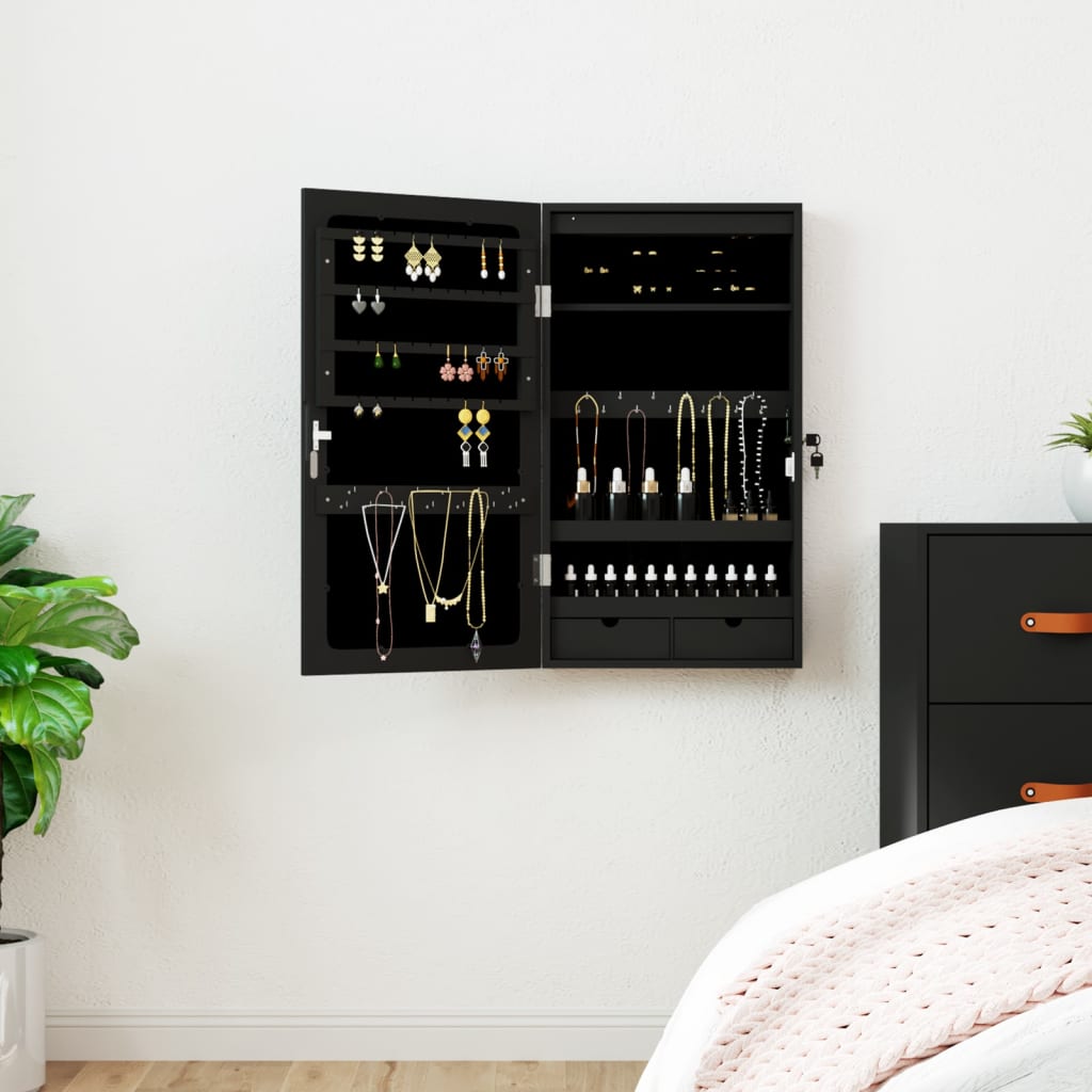 Sieradenkast met spiegel en LED wandgemonteerd zwart is nu te koop bij PeponiXL, paradijselijk wonen!