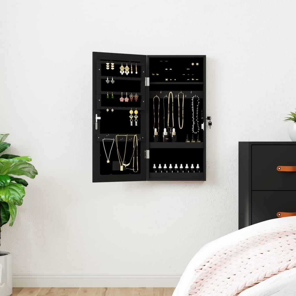 Sieradenkast met spiegel en LED wandgemonteerd zwart is nu te koop bij PeponiXL, paradijselijk wonen!