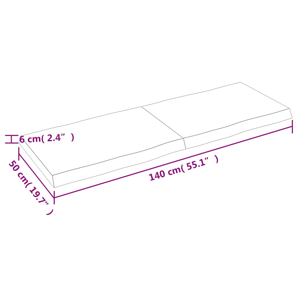 Tafelblad natuurlijke rand 140x50x(2-6) cm eikenhout lichtbruin is nu te koop bij PeponiXL, paradijselijk wonen!