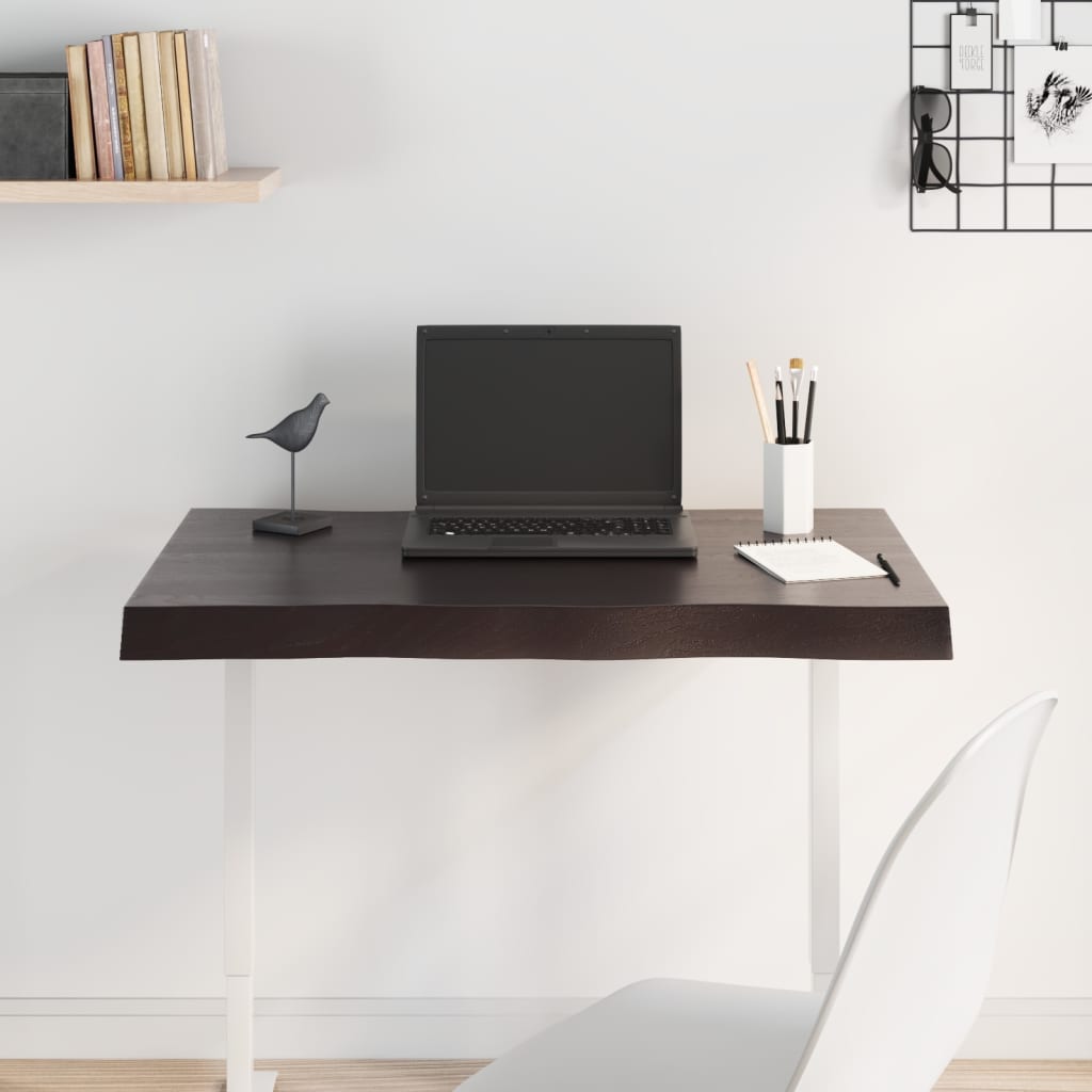 Tafelblad natuurlijke rand 80x50x(2-6) cm eikenhout donkerbruin is nu te koop bij PeponiXL, paradijselijk wonen!