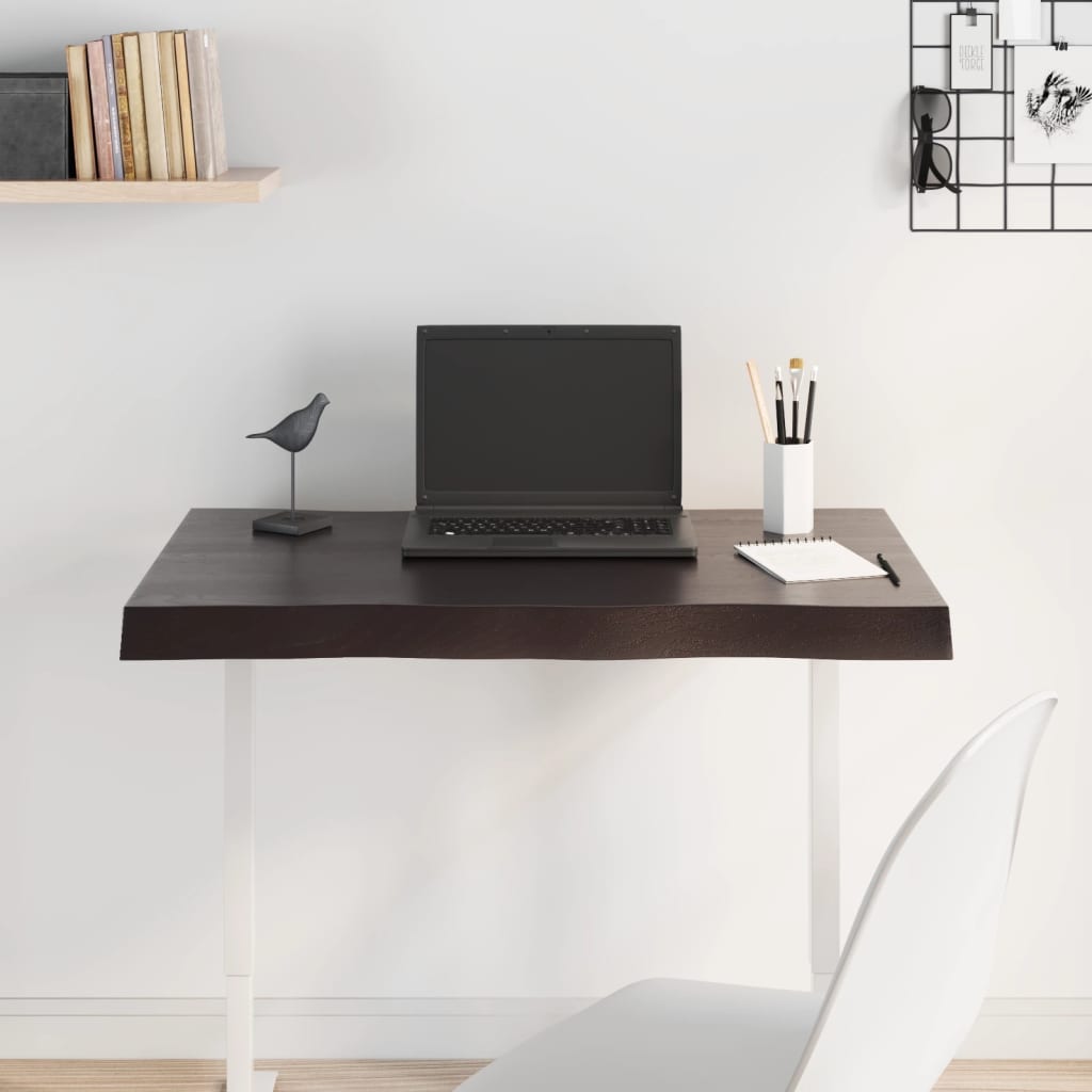 Tafelblad natuurlijke rand 80x60x(2-6) cm eikenhout donkerbruin is nu te koop bij PeponiXL, paradijselijk wonen!