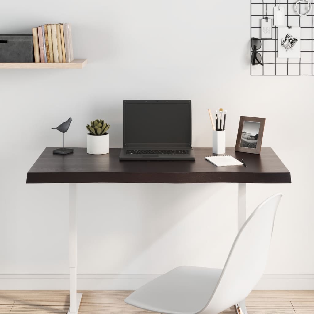 Tafelblad natuurlijke rand 100x50x(2-4)cm eikenhout donkerbruin is nu te koop bij PeponiXL, paradijselijk wonen!