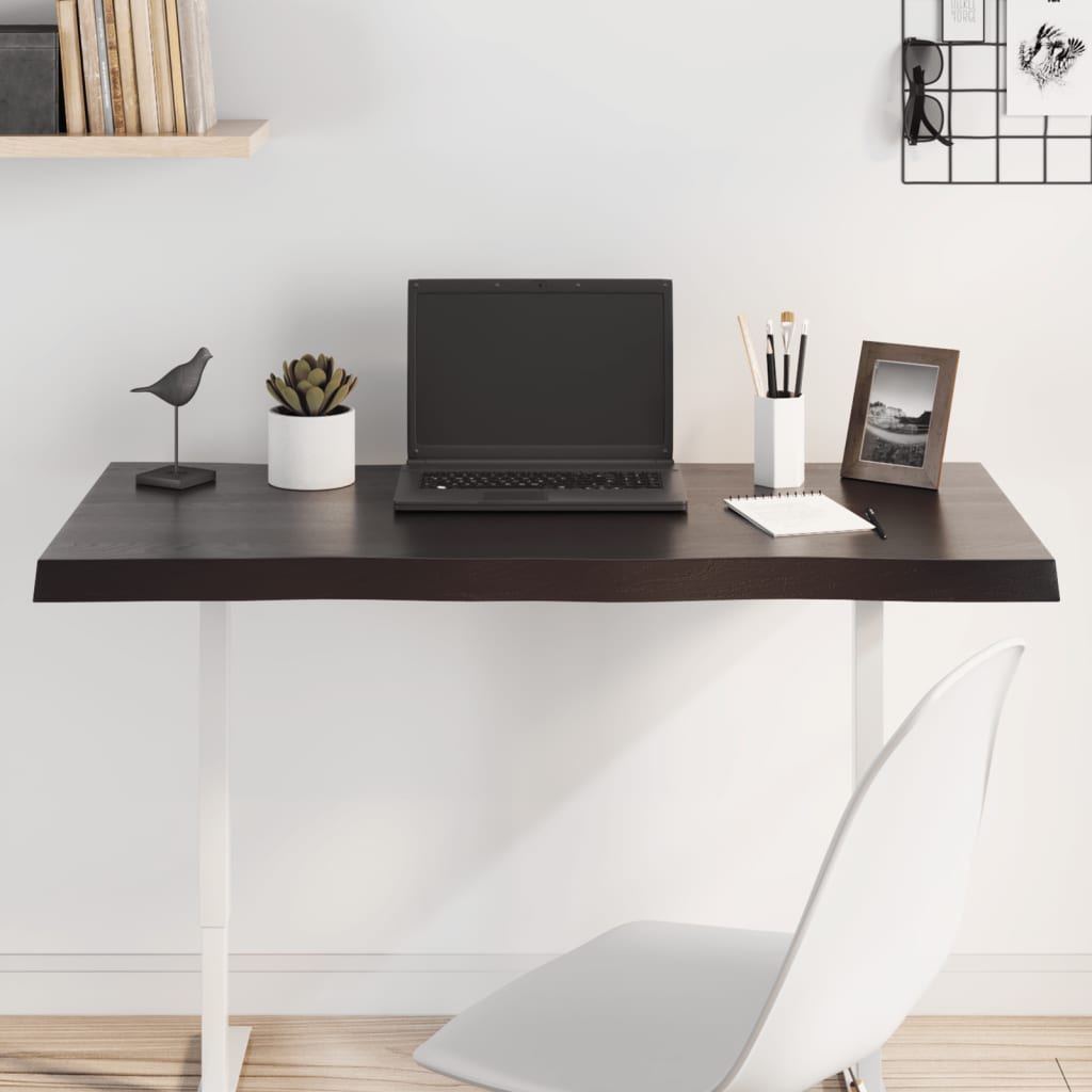 Tafelblad natuurlijke rand 100x60x(2-4)cm eikenhout donkerbruin is nu te koop bij PeponiXL, paradijselijk wonen!