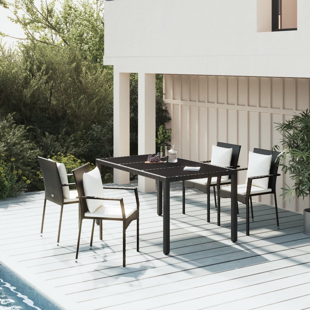 5-delige Tuinset met kussens poly rattan zwart is nu te koop bij PeponiXL, paradijselijk wonen!