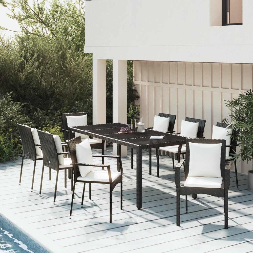 9-delige Loungeset met kussens poly rattan zwart is nu te koop bij PeponiXL, paradijselijk wonen!