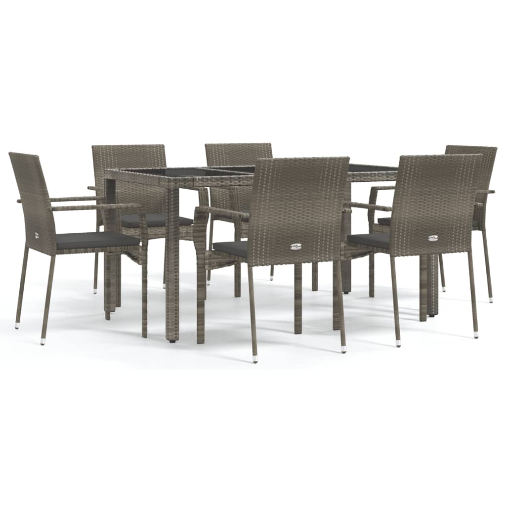 7-delige Tuinset met kussens poly rattan grijs