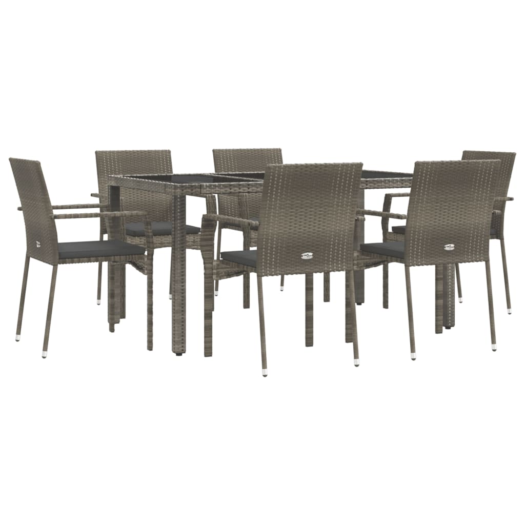 7-delige Tuinset met kussens poly rattan grijs