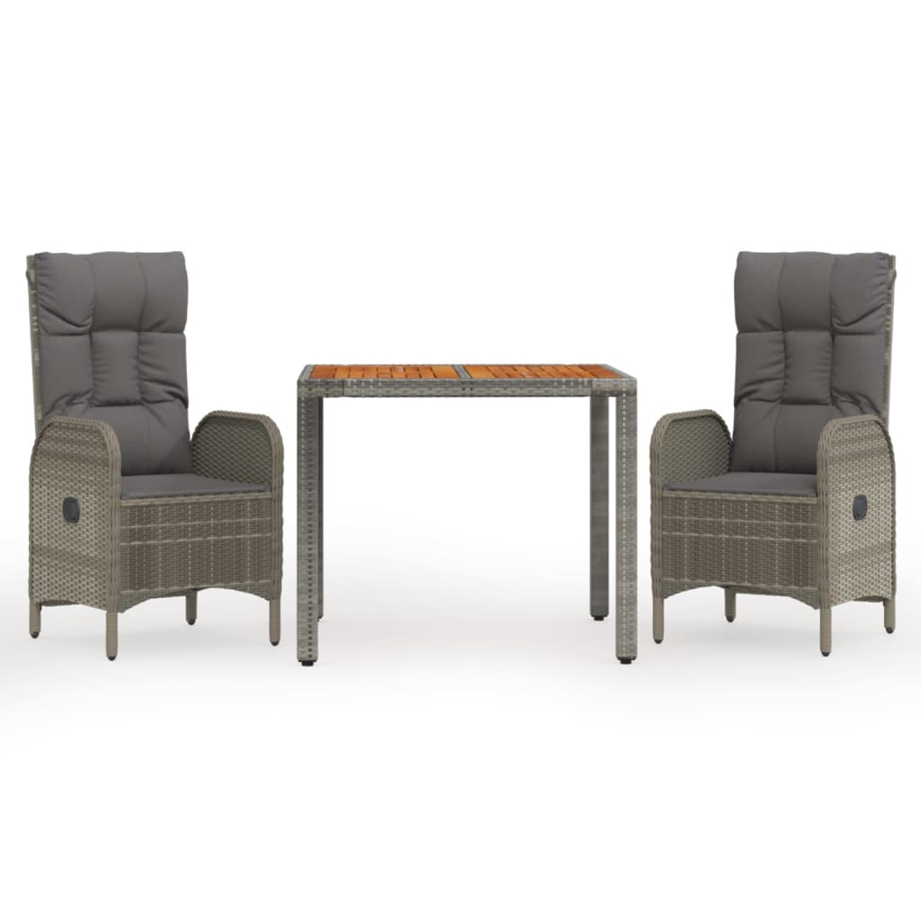 3-delige Tuinset met kussens poly rattan grijs
