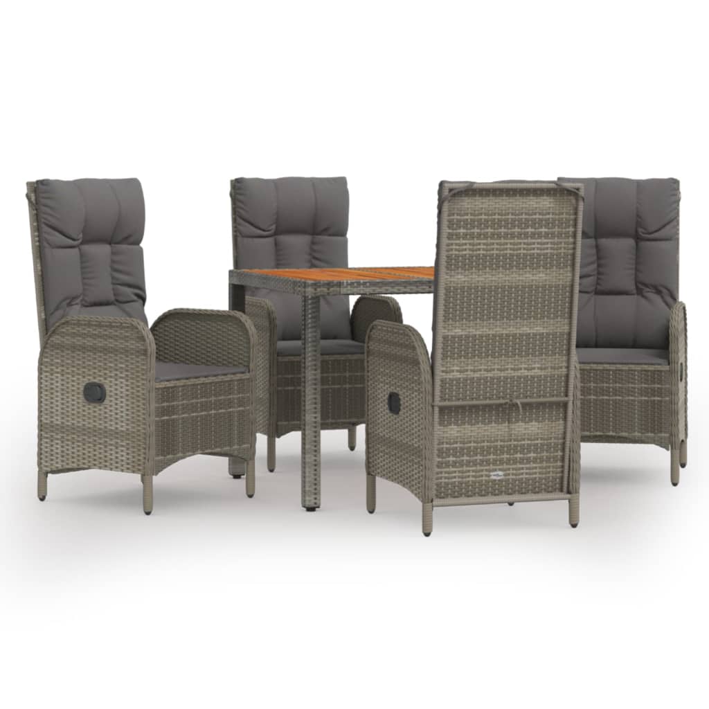 5-delige Tuinset met kussens poly rattan grijs