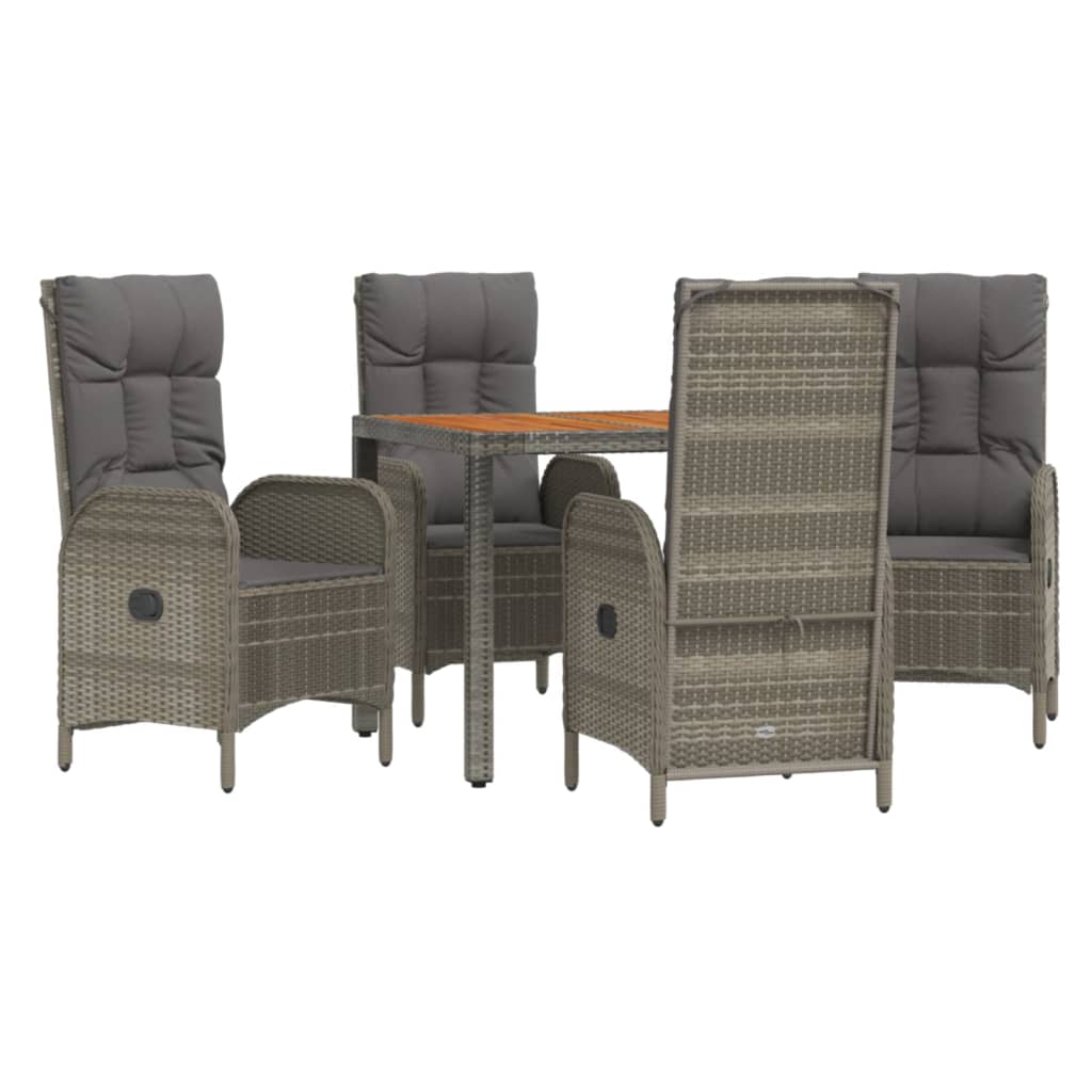 5-delige Tuinset met kussens poly rattan grijs