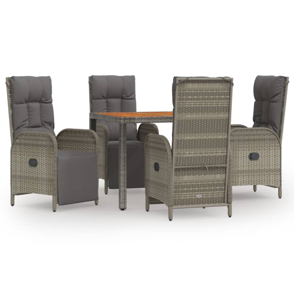 5-delige Tuinset met kussens poly rattan grijs