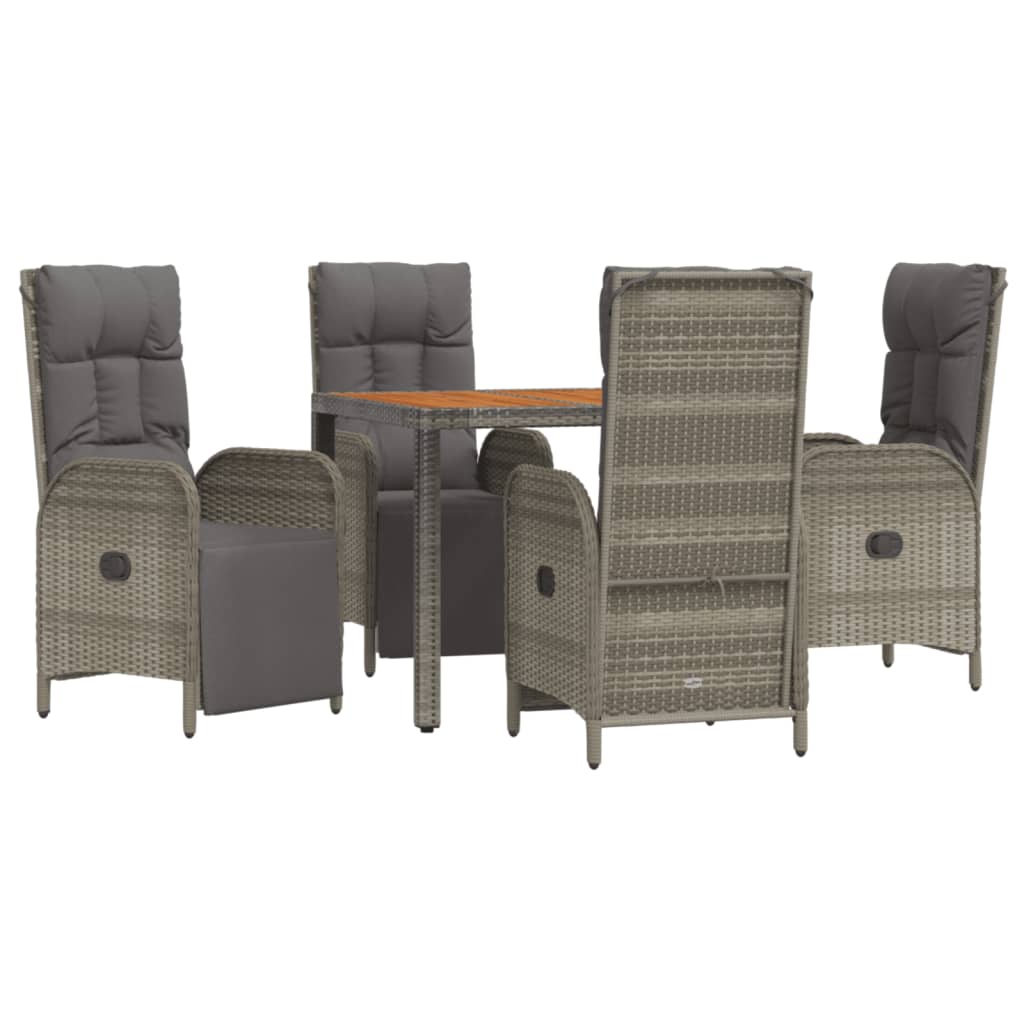 5-delige Tuinset met kussens poly rattan grijs