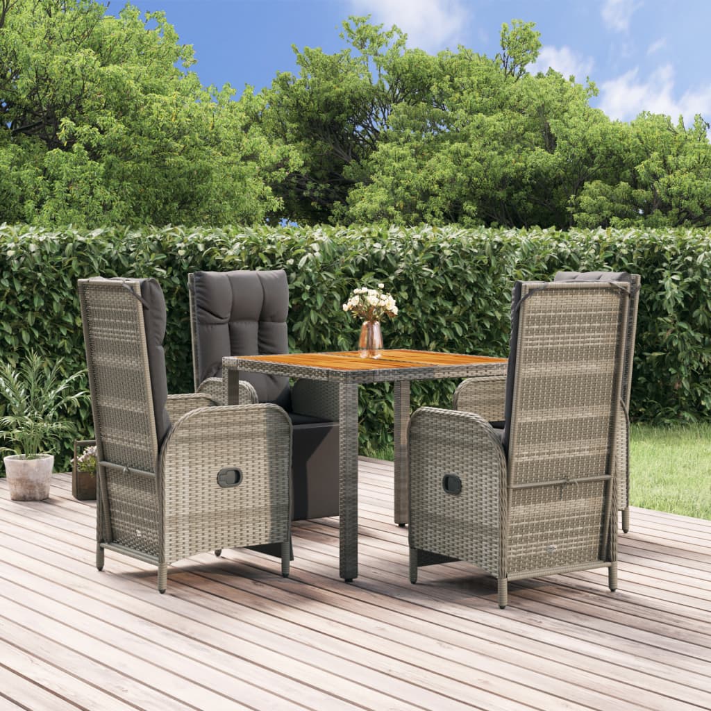 5-delige Tuinset met kussens poly rattan grijs