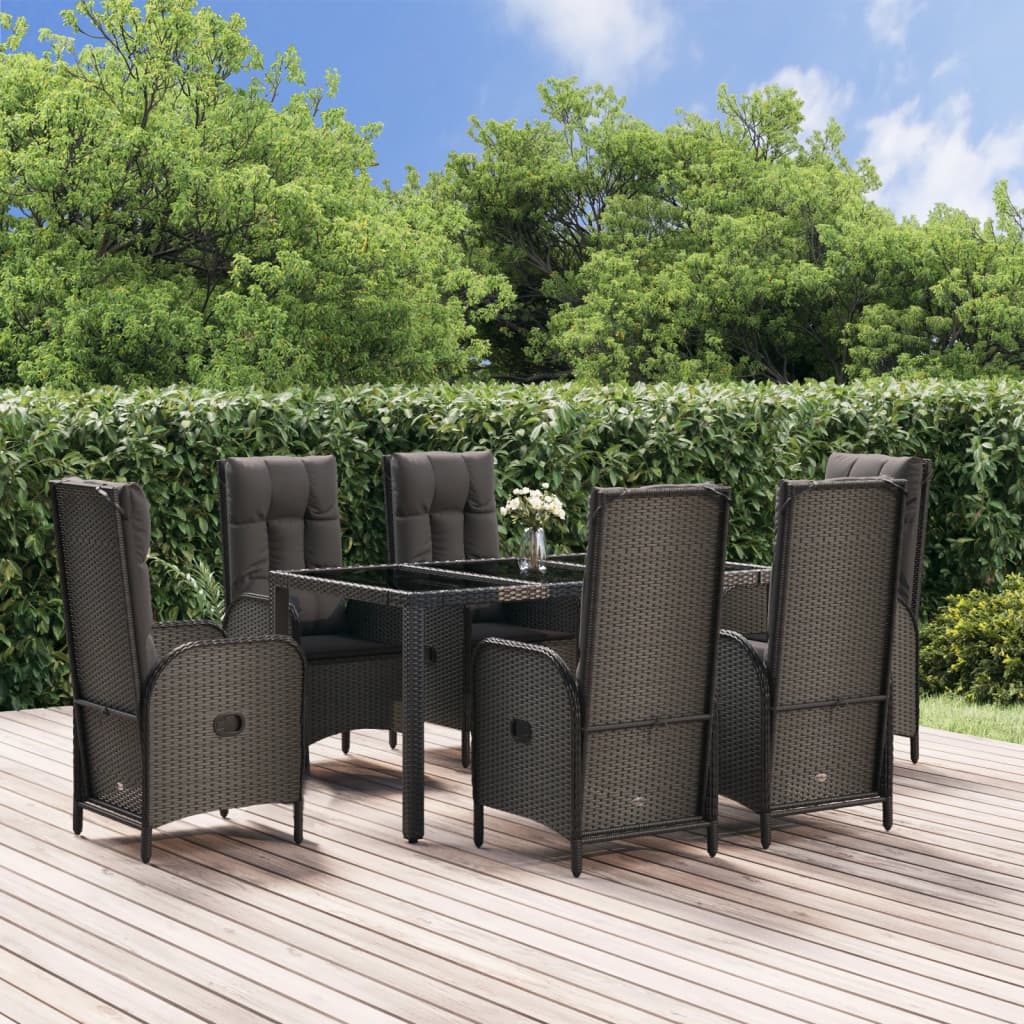 7-delige Tuinset met kussens poly rattan zwart en grijs is nu te koop bij PeponiXL, paradijselijk wonen!
