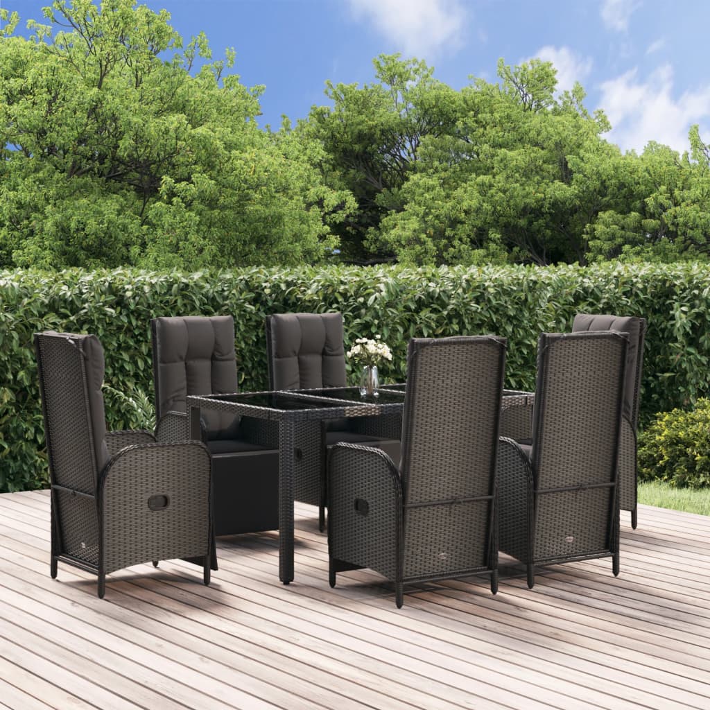 7-delige Tuinset met kussens poly rattan zwart en grijs is nu te koop bij PeponiXL, paradijselijk wonen!