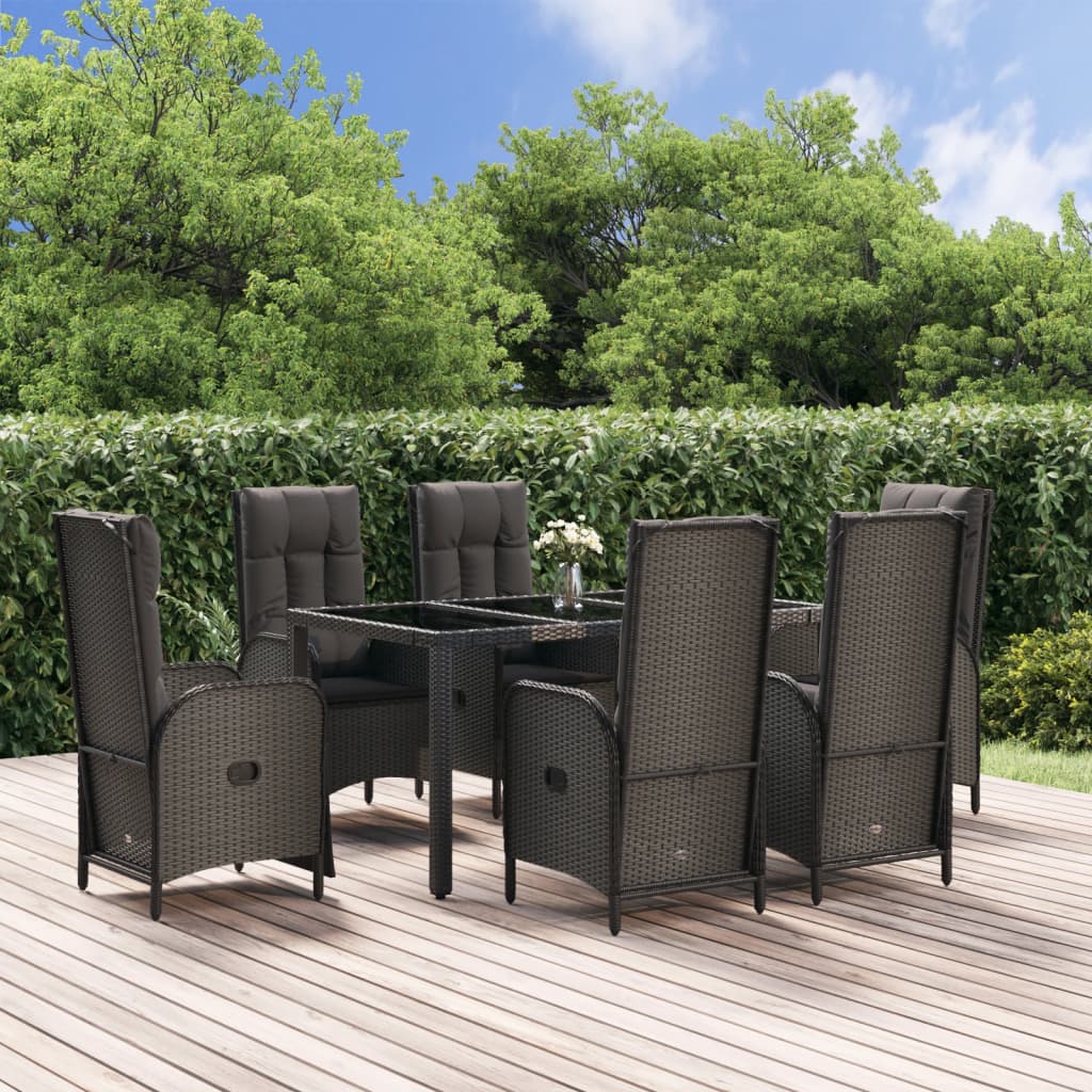 7-delige Tuinset met kussens poly rattan zwart is nu te koop bij PeponiXL, paradijselijk wonen!