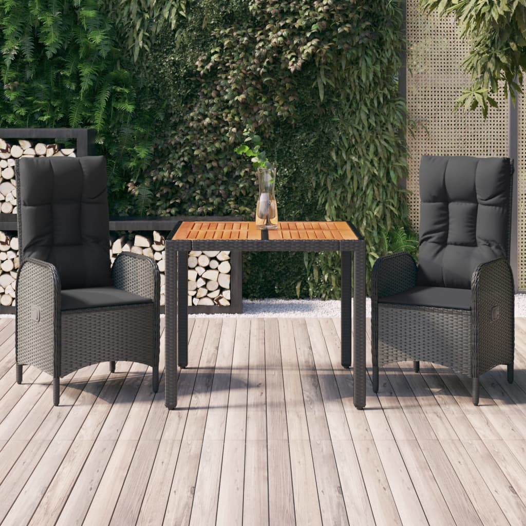 3-delige Tuinset met kussens poly rattan zwart is nu te koop bij PeponiXL, paradijselijk wonen!