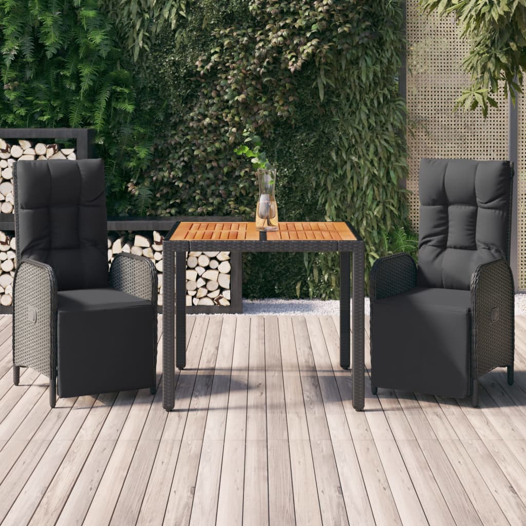 3-delige Tuinset met kussens poly rattan zwart is nu te koop bij PeponiXL, paradijselijk wonen!