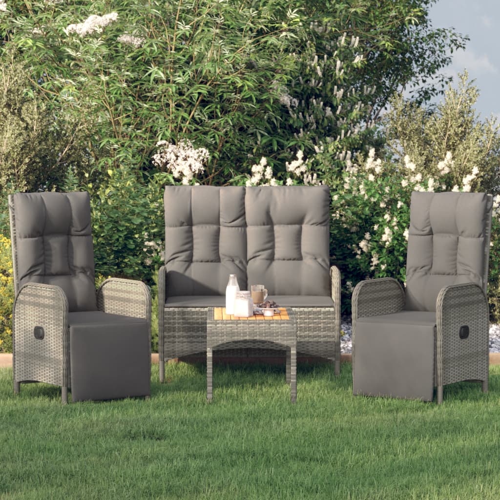4-delige Tuinset met kussens poly rattan grijs is nu te koop bij PeponiXL, paradijselijk wonen!