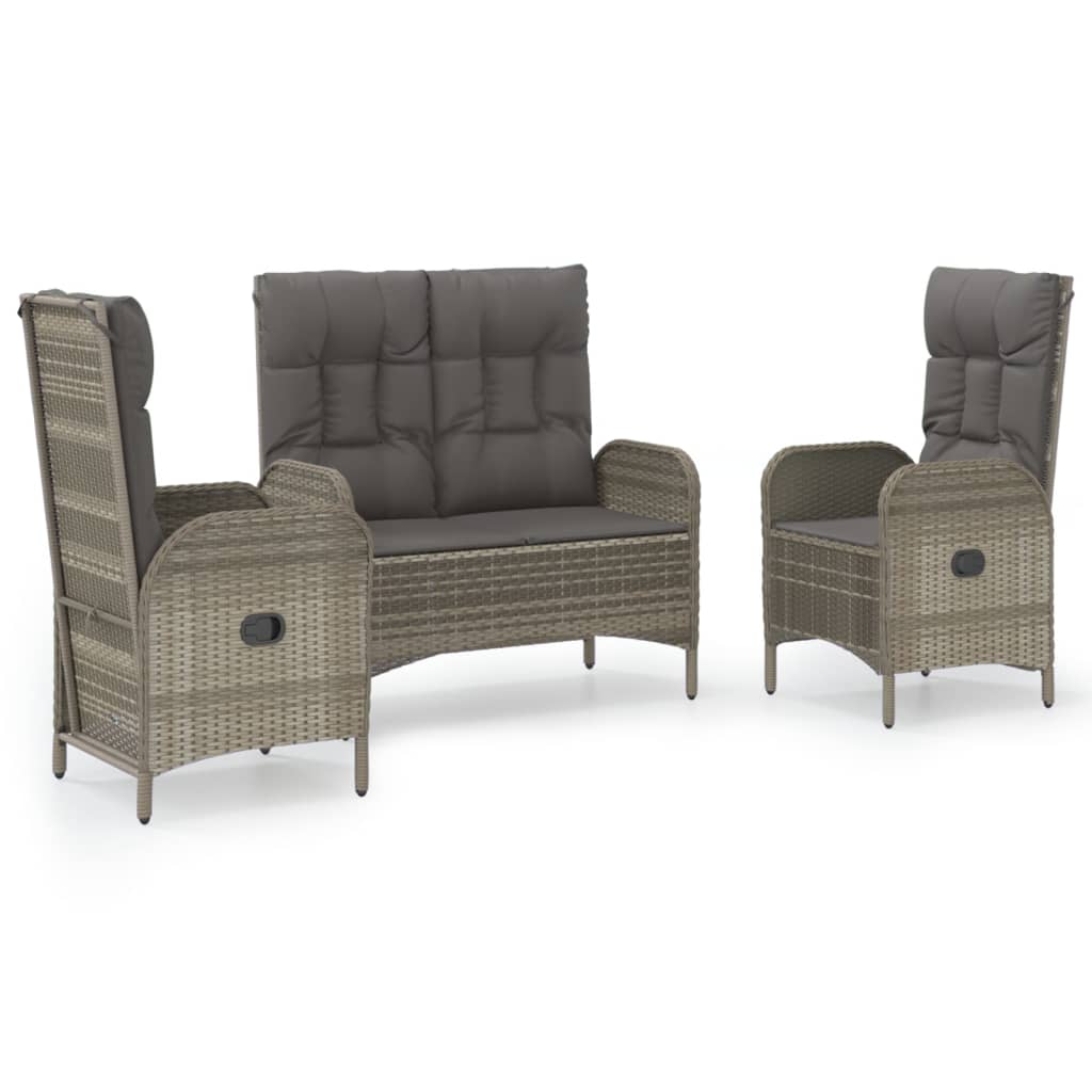 3-delige Tuinset met kussens poly rattan grijs is nu te koop bij PeponiXL, paradijselijk wonen!